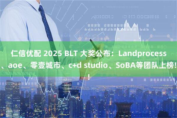 仁信优配 2025 BLT 大奖公布：Landprocess、aoe、零壹城市、c+d studio、SoBA等团队上榜!