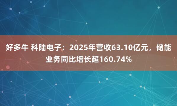 好多牛 科陆电子：2025年营收63.10亿元，储能业务同比增长超160.74%